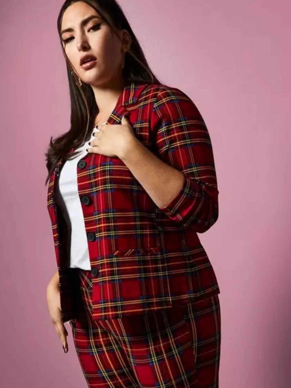 BETSEY JOHNSON X TORRID LTD EDITION RED PLAID PONTE BLAZER CLUELESS PREPPY PUNK - Picture 7 of 14